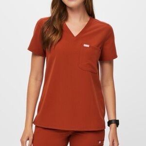 Figs Burnt Orange Catarina One-Pocket Scrub Top
